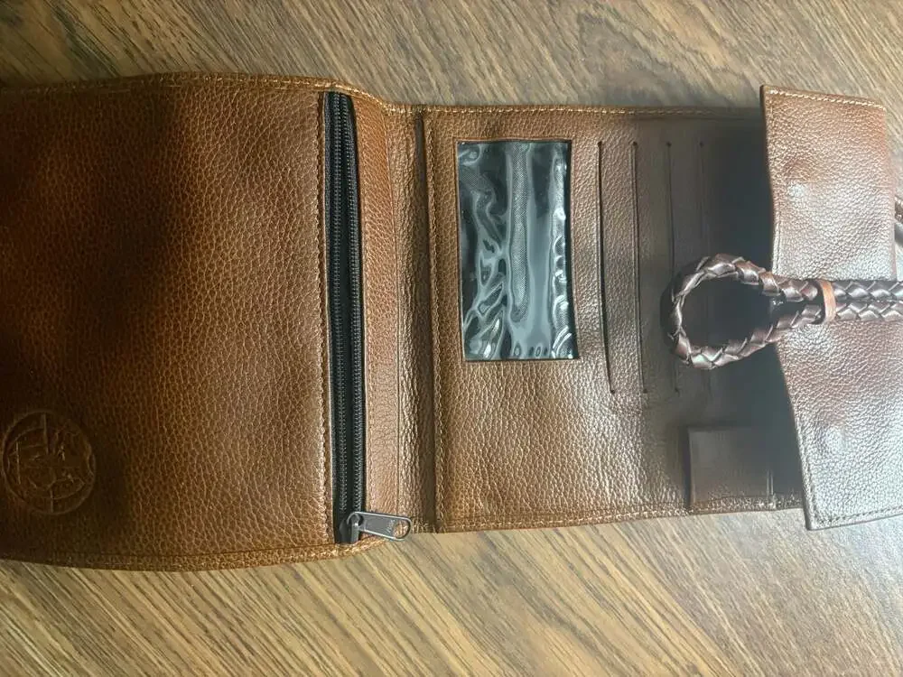 Vintage Brown Pebbled Leather Travel Wallet Organizer with Toggle Closure